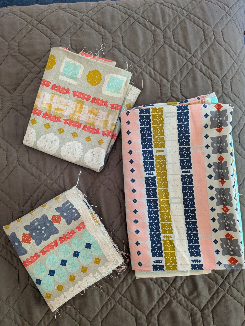 Printed Cotton Fabric Bundle in Pink, Blue, Mustard, Gray